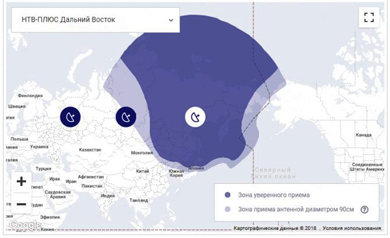 Зоны покрытия спутника Express AM5/AT2 в позиции 140.0°E