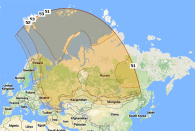 Зона покрытия и мощность облучения спутника Yamal 402