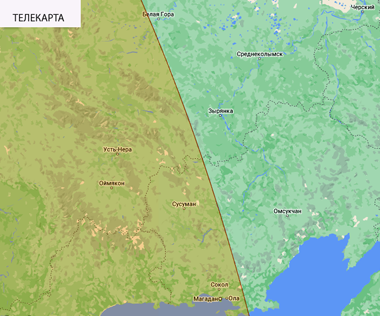 Восточная граница зоны покрытия спутника Express 80 at 80.0°E в Ku-диапазоне-1