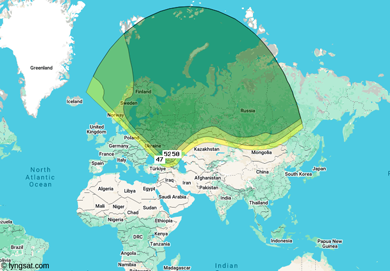 Зона покрытия (вещания) Триколор со спутника Express-AT1 (56 в.д.)